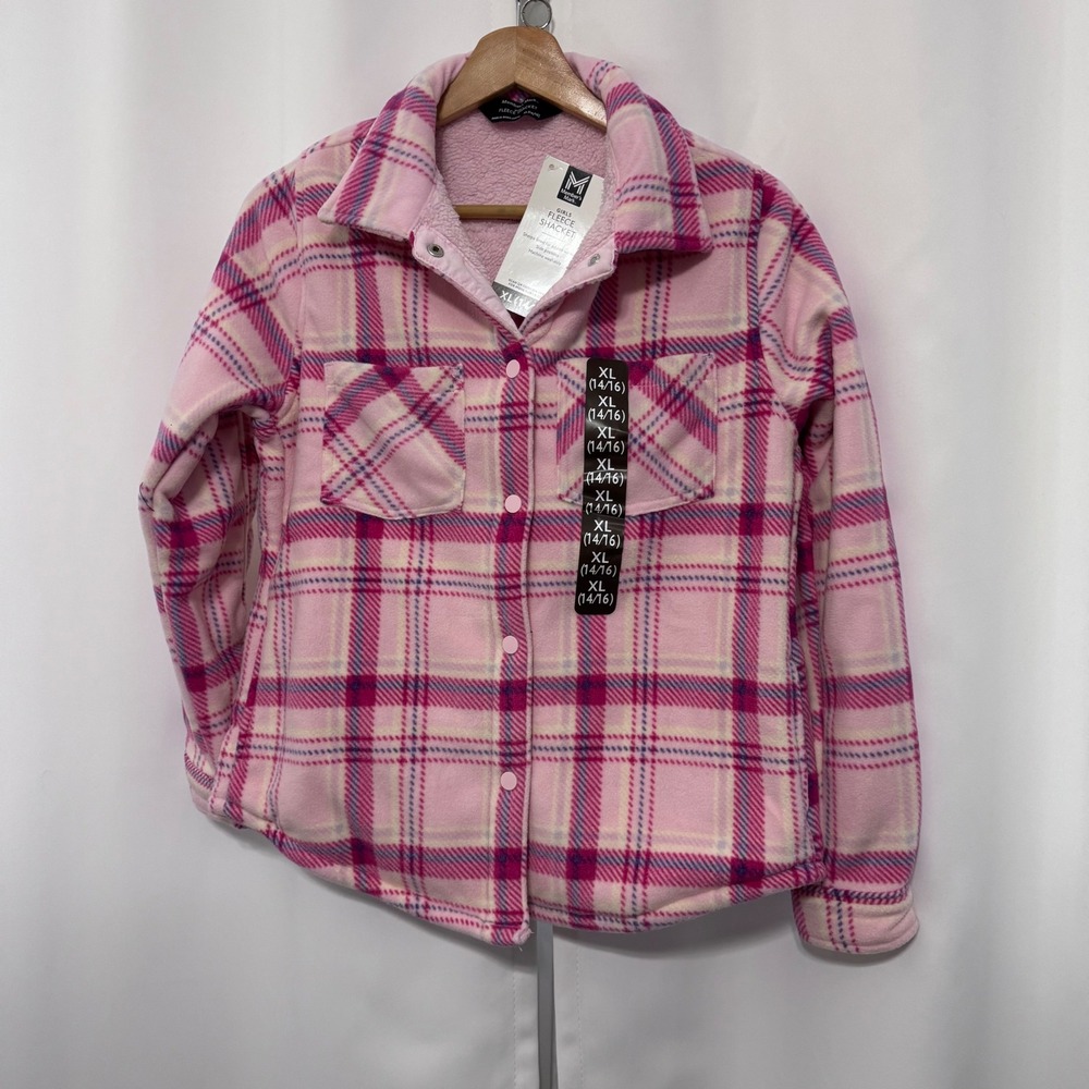 Member's Mark Girls Pink Plaid Sherpa Lined Fleece Shacket Jacket XL 14/16 NWT